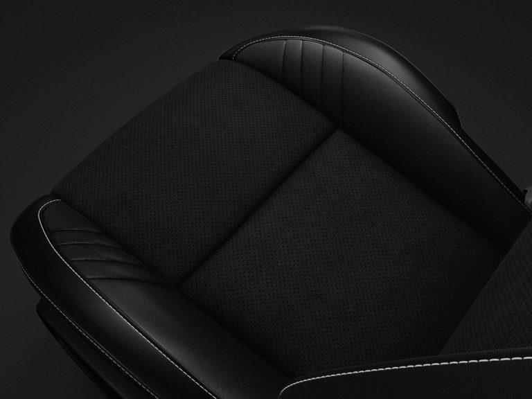 Laguna Leather with Alcantara Suede Perforated Inserts in Black and Silver Accent Stitching