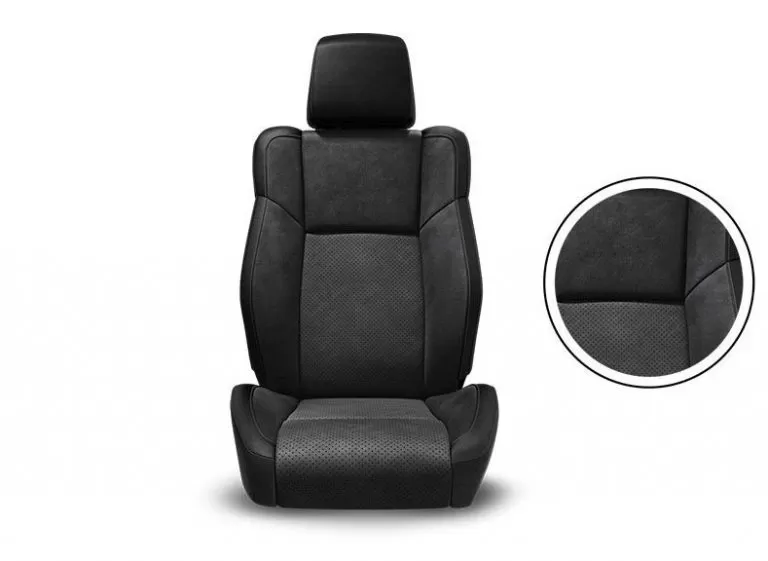 Black Nappa Leather Trim with Alcantara® Suede Bolsters, Alcantara Perforated Suede Inserts and Tungsten Accent Stitching