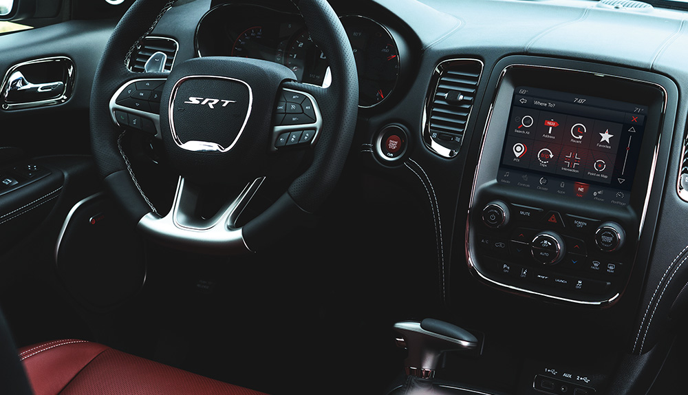 Black and red leather Dodge Durango SRT interior